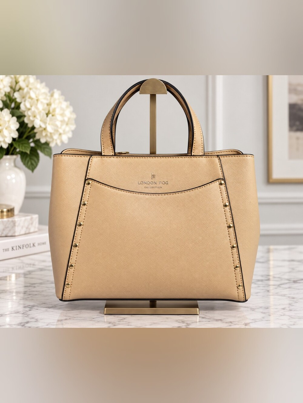 London Fog Collection Camel Caviar Satchel NWT